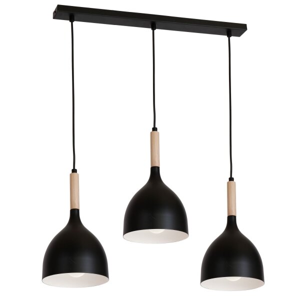 Lampe à suspendre noir métal bois 3 flammes E27
