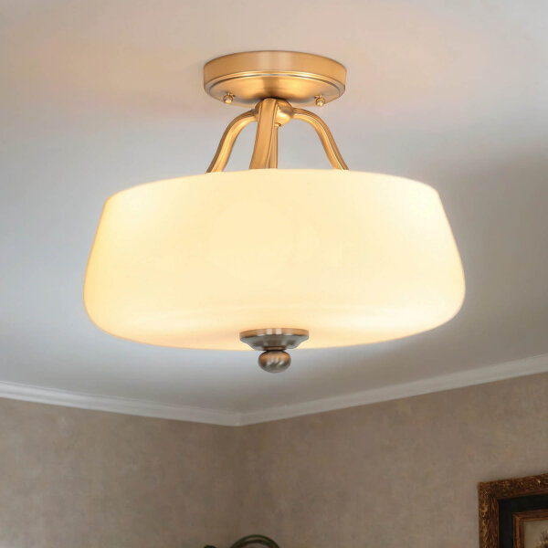 Plafonnier E27 Blanc Nickel Ø37cm Verre Métal