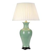 Lampe de table céramique tissu vert crème...