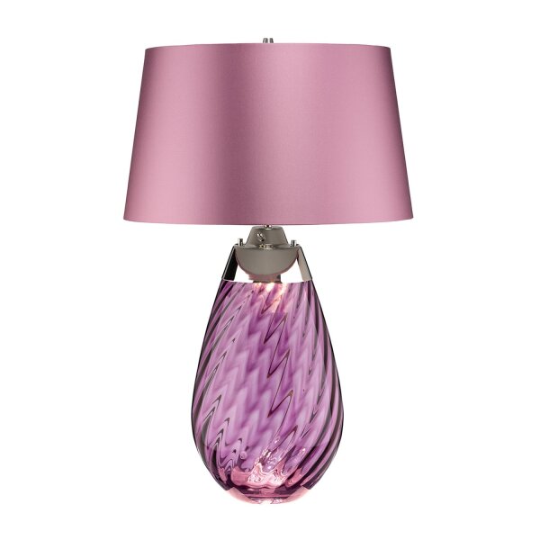 Tischlampe Glas Seide beleuchteter Sockel Rosa Violett