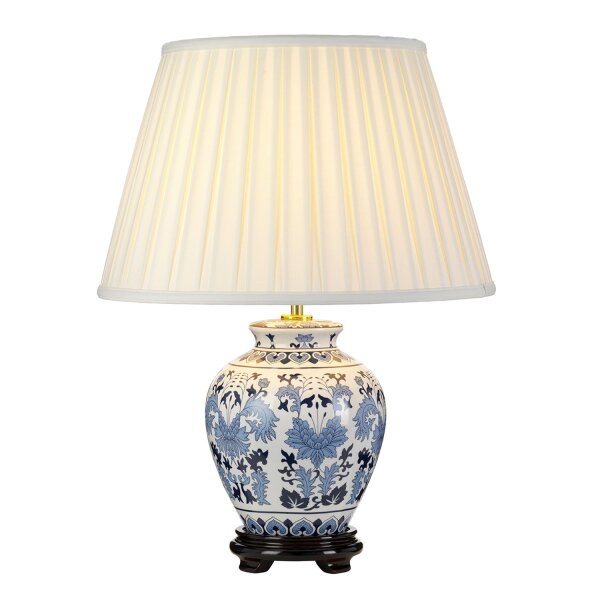 Tischleuchte Creme Blau Weiß E27 50 cm Stoff Keramik