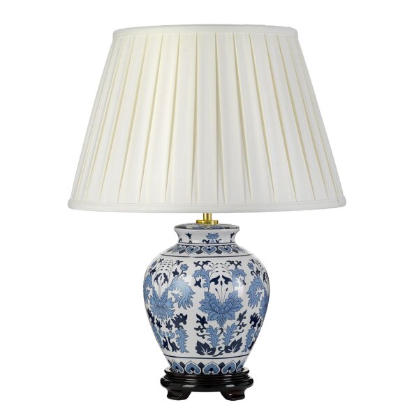 Tischleuchte Creme Blau Weiß E27 50 cm Stoff Keramik