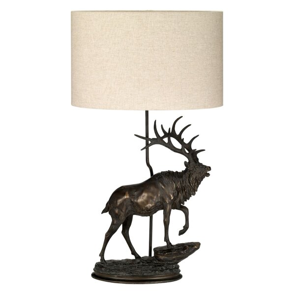 Lampe de table tissu Résine cerf 80cm bronze antique nature
