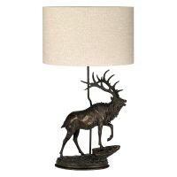 Tischlampe Stoff Resin Hirsch 80cm Bronze antik Natur