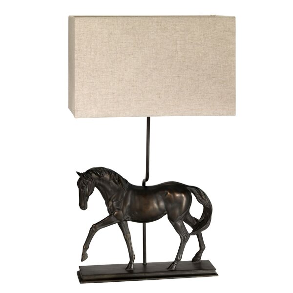 Tischlampe Jute Resin Pferd in Natur Bronze antik 77 cm