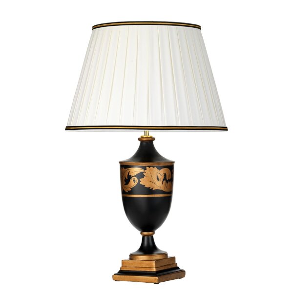 Tischleuchte Stoff Holz in Creme Schwarz Gold E27 68 cm