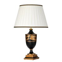 Tischleuchte Stoff Holz in Creme Schwarz Gold E27 68 cm