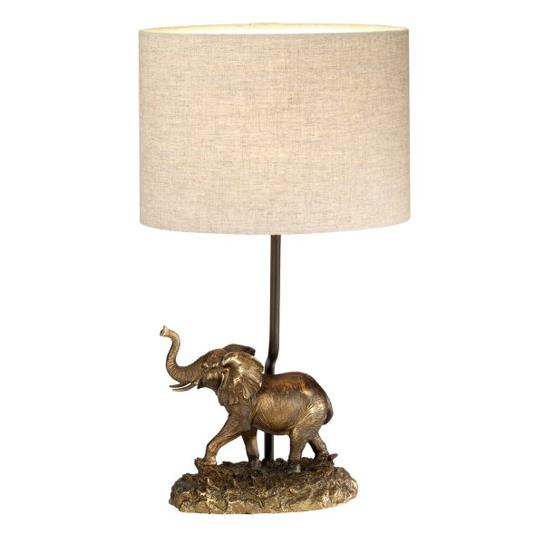 Lampe de table en bronze antique Nature éléphant Résine Jute