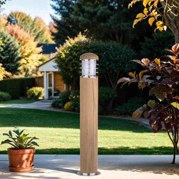 Borne lumineuse extérieure acier inoxydable bois 67cm Nordic IP55