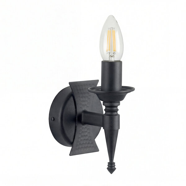 Wandleuchte Schwarz Schmiedeeisen Rustikal B:10 cm E14