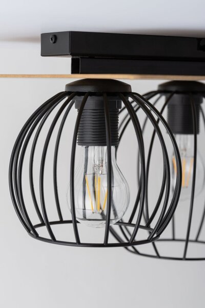 Plafonnier Noir Naturel E27 Métal Bois Salon