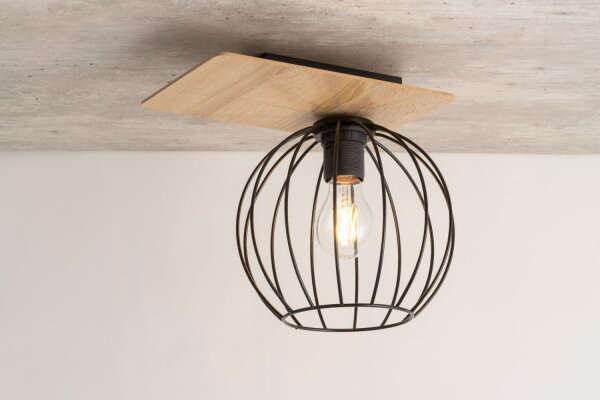 Deckenlampe E27 Schwarz Natur Metall Holz innen