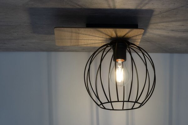 Deckenlampe E27 Schwarz Natur Metall Holz innen