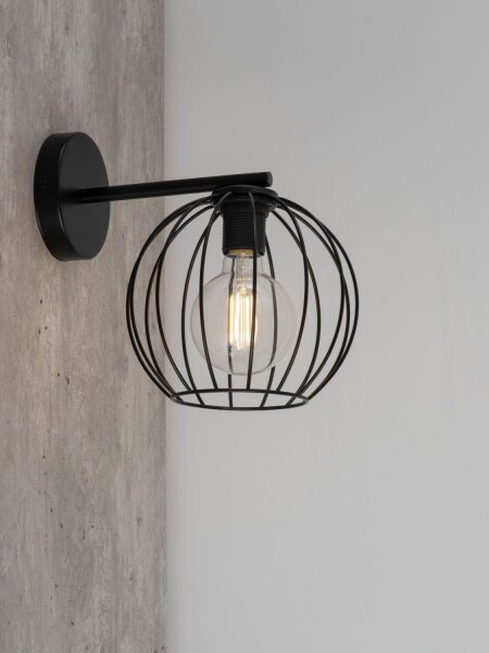 Wandlampe Metall E27 Schwarz Kugel Schirm RASHA