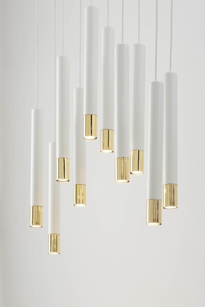 Hängeleuchte Weiß Gold Modern Metall groß 10 Pendel