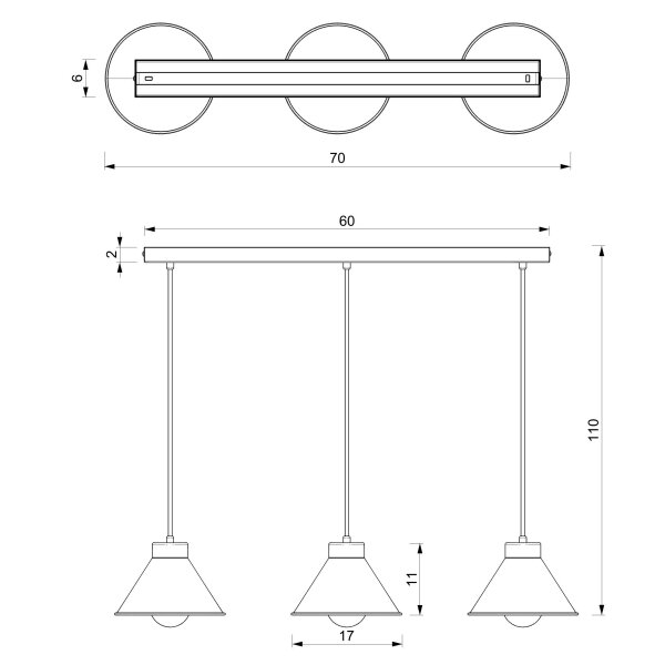 Suspension métal noir or 3 flammes E27 RIAN