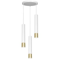 Suspension m&eacute;tal 3 flammes rond blanc or LIADAN