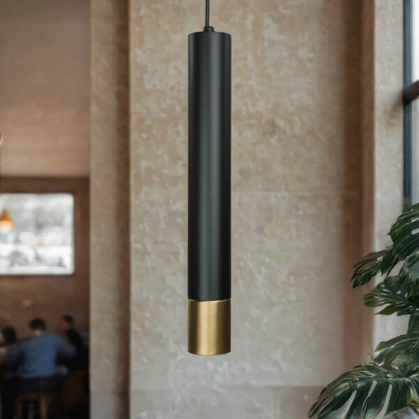 Hängeleuchte Metall Zylinder Schwarz Gold Modern GU10
