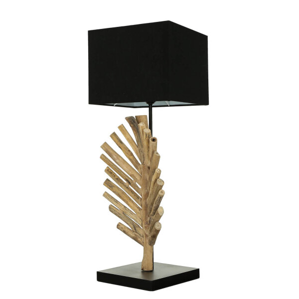 Lampe de table bois flotté tissu 69 cm E27 artisanat SAWATH