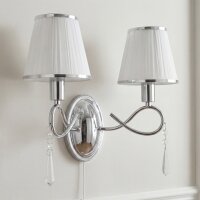 Wandleuchte Chrom 2x E14 B:36 cm Stoff Glas Zugschalter