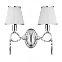 Wandleuchte Chrom 2x E14 B:36 cm Stoff Glas Zugschalter