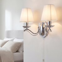 Wandlampe Chrom B:37 cm E14 Zugschalter Stoff blendarm