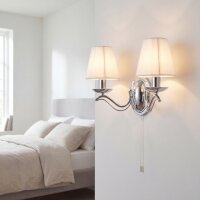 Wandlampe Chrom B:37 cm E14 Zugschalter Stoff blendarm