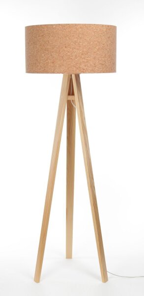 Stehleuchte Wohnzimmer 146 cm Dreibein Holz Kork E27