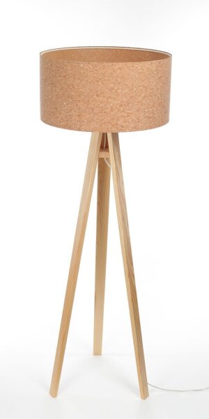 Stehleuchte Wohnzimmer 146 cm Dreibein Holz Kork E27