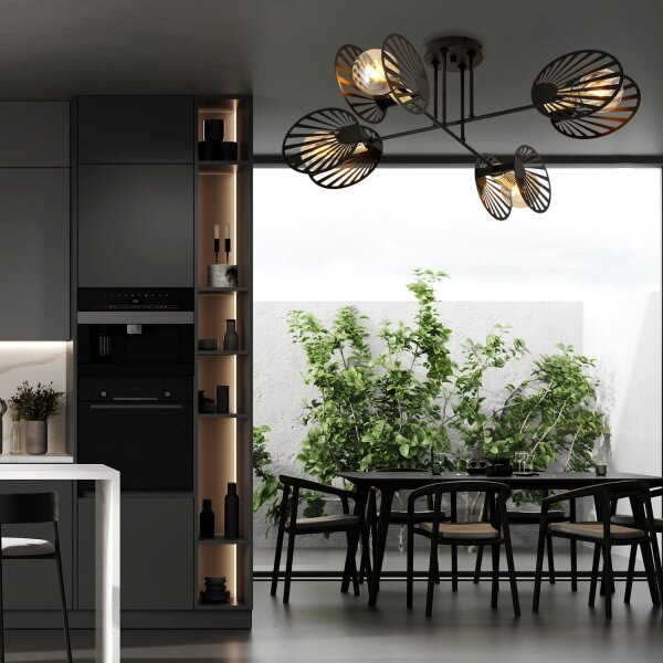 Deckenleuchte Schwarz Metall 86 cm lang 4-flammig