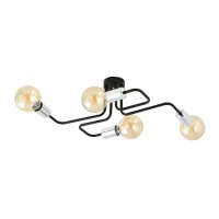 Plafonnier Retro plat 4 flammes pour E27 noir chrome
