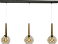 Suspension laiton noir 3 flammes E27 verre m&eacute;tal