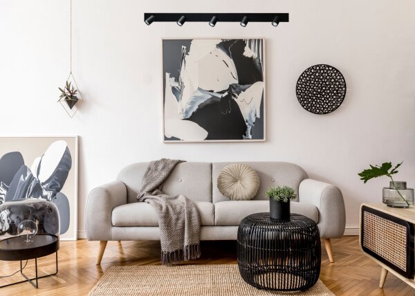 Plafonnier métal noir 130 cm 5 flammes ELSIE