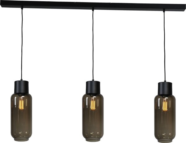 Pendelleuchte Schwarz Glas Metall 3-flammig 130 cm