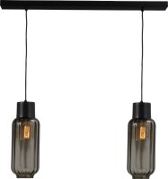 Suspension noir verre m&eacute;tal allong&eacute; 2 flammes