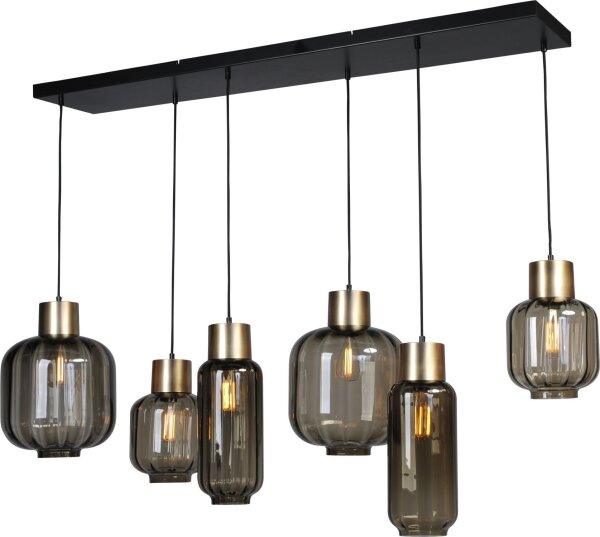 Hängelampe Schwarz Gold 6-flammig groß Glas Metall