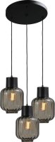 Lampe &agrave; suspendre noire 3 flammes verre...