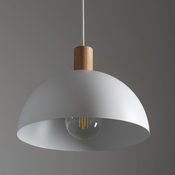 Lampe à suspendre Blanc Scandinave Métal Bois Ø 33,5 cm E27