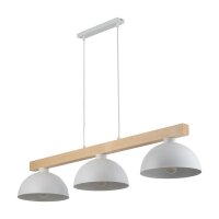 Suspension Blanc Métal Bois 3 flammes 118 cm de...