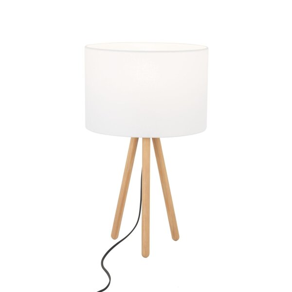 Lampe de table Blanc Naturel Trépied Bois Tissu 46 cm