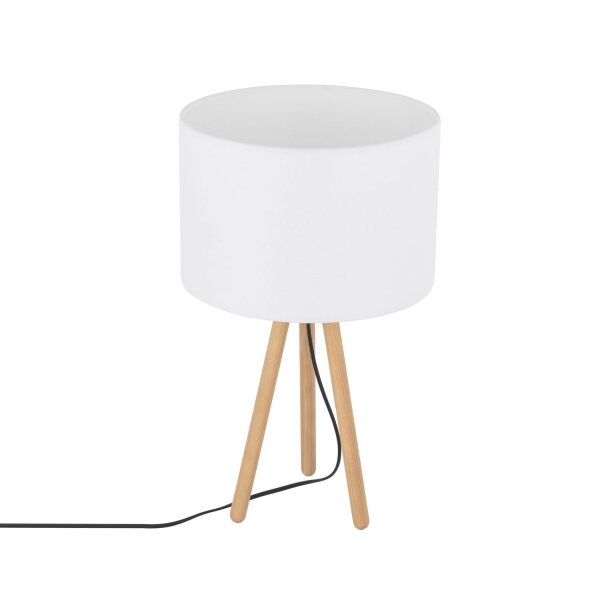 Lampe de table Blanc Naturel Trépied Bois Tissu 46 cm