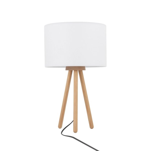 Lampe de table Blanc Naturel Trépied Bois Tissu 46 cm