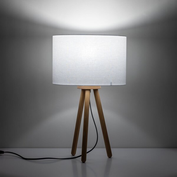 Lampe de table Blanc Naturel Trépied Bois Tissu 46 cm