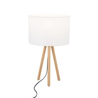 Lampe de table Blanc Naturel Trépied Bois Tissu 46 cm