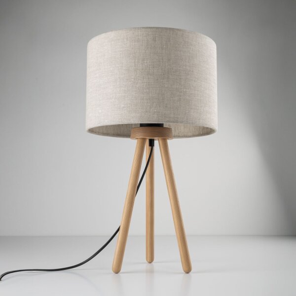 Lampe de table tripode bois tissu 46 cm Scandinave