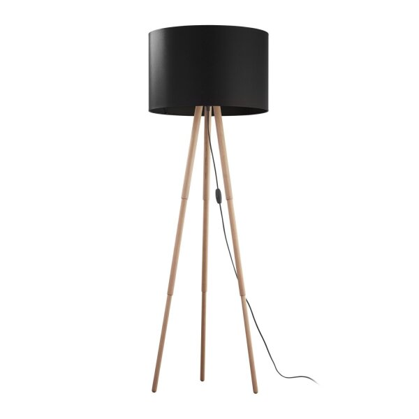 Stehlampe 146 cm Holz Stoff in Natur Schwarz Dreibein