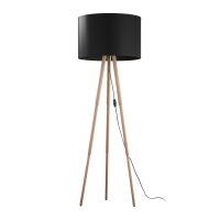 Lampadaire 146 cm bois tissu naturel noir tripode