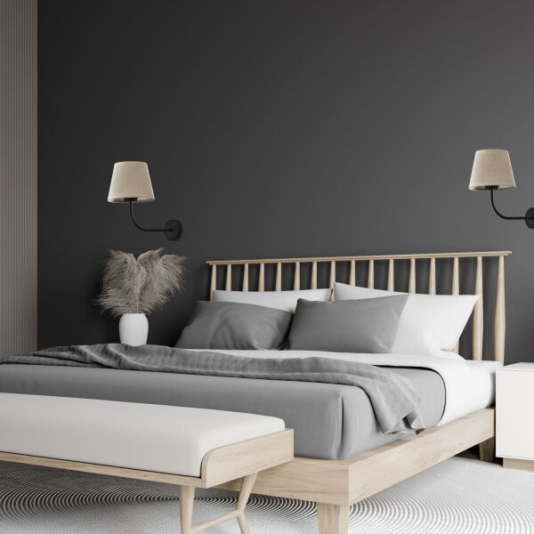Wandlampe Stoff Metall E27 Schwarz Natur Schlafzimmer
