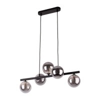 Suspension Gris Noir M&eacute;tal Verre 5 flammes
