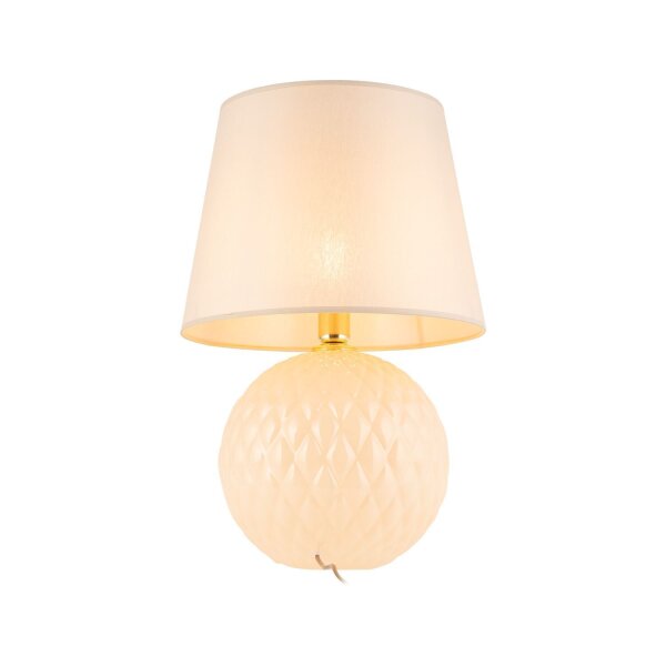 Nachttischlampe Glas Stoff 60 cm Klassisch E27 Ecru Beige